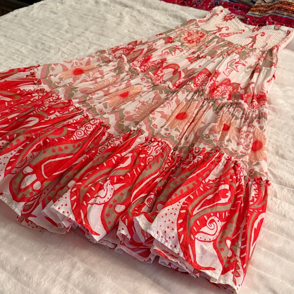 Free People Vibrant Red and Cream Maxi Skirt - Picture 7 of 9